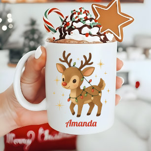 Personalized Whimsical Reindeer Christmas Mug
