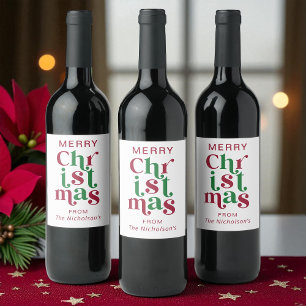 Personalized Whimsical Retro Merry Christmas Wine Label