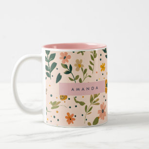 Personalized Whimsical Wildflower Meadow Two-Tone Coffee Mug