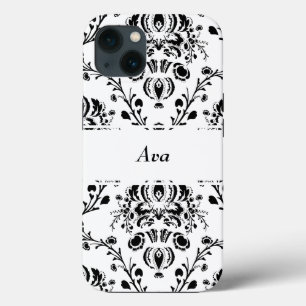 Personalized White and Black Damask iPhone 13 Case