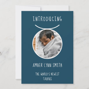 Personalized White and Blue Taurus Zodiac Announcement