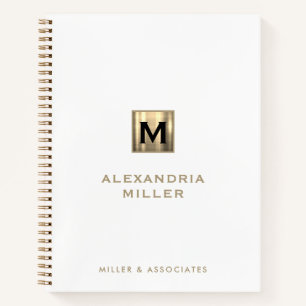 Personalized White and Gold Initial Logo Spiral Notebook
