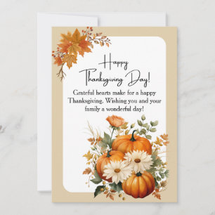 Personalized White and Orange Floral Thanksgiving Holiday Card