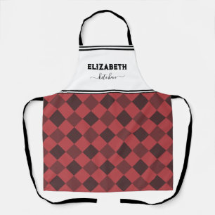Personalized White And Red Buffalo Plaid Kitchen Apron