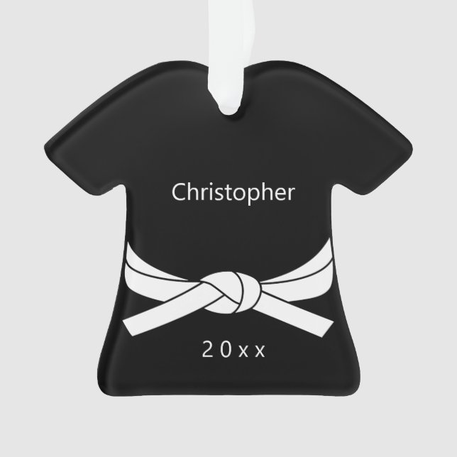 Personalized White Belt Karate Ornament (Front)