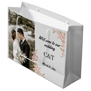 Personalized White & Brown Bohemian Wedding Large Gift Bag