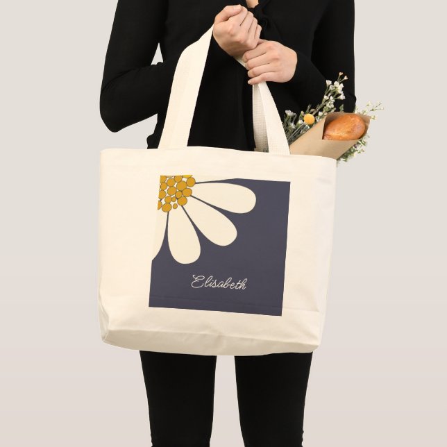 Personalized White Daisy Floral Design | Custom  Large Tote Bag (Front (Product))