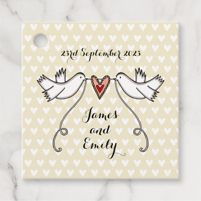 Personalized White Doves Wedding Favor Tags (Front)