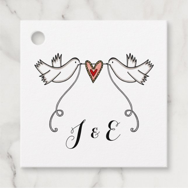 Personalized White Doves Wedding Favor Tags (Front)