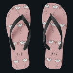 Personalized White Doves Wedding Flip Flops<br><div class="desc">An illustration of 2 beautiful doves holding flowing ribbon with a love heart attached</div>