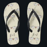 Personalized White Doves Wedding Flip Flops<br><div class="desc">An illustration of 2 beautiful doves holding flowing ribbon with a love heart attached</div>