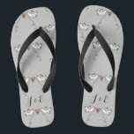 Personalized White Doves Wedding Flip Flops<br><div class="desc">An illustration of 2 beautiful doves holding flowing ribbon with a love heart attached</div>