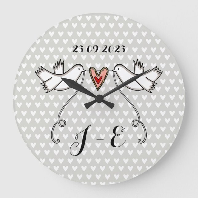 Personalized White Doves Wedding Gift Acrylic  Large Clock (Front)