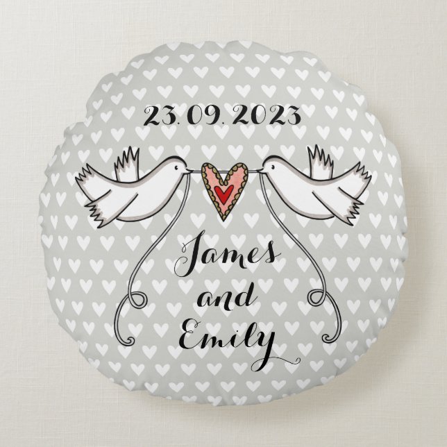 Personalized White Doves Wedding Gift Cushion (Front)