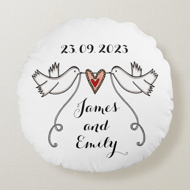 Personalized White Doves Wedding Gift Cushion (Front)