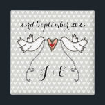 Personalized White Doves Wedding Magnet Favor<br><div class="desc">An illustration of 2 beautiful doves holding flowing ribbon with a love heart attached</div>