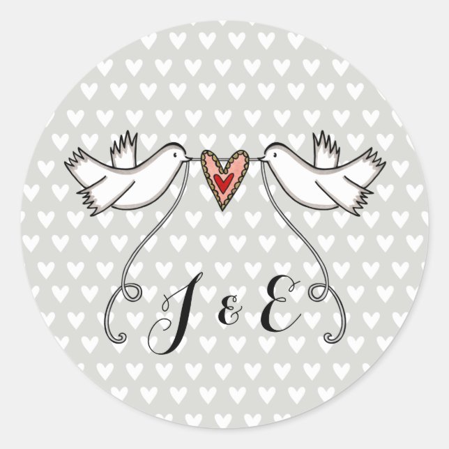 Personalized White Doves Wedding Sticker (Front)