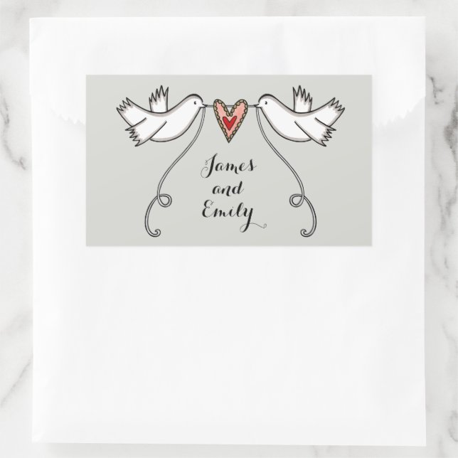 Personalized White Doves Wedding Sticker (Bag)
