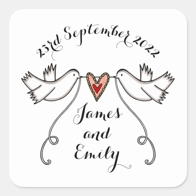 Personalized White Doves Wedding Sticker Labels (Front)