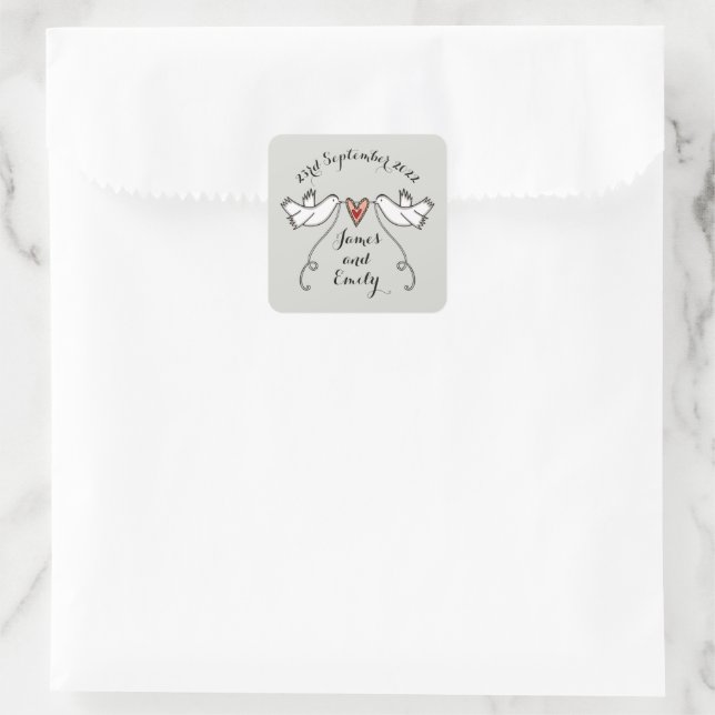 Personalized White Doves Wedding Sticker Labels (Bag)
