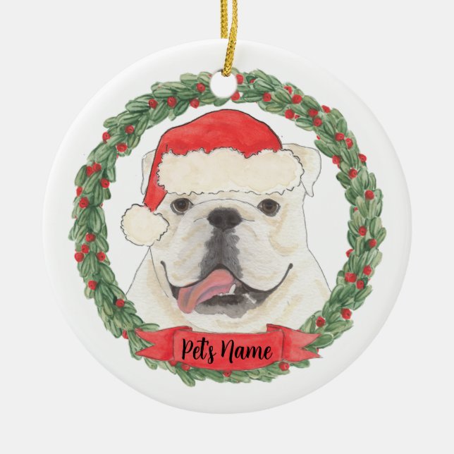 Personalized White English Bulldog Ceramic Ornament (Front)