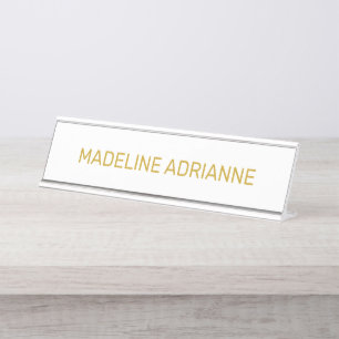 Personalized White & Gold Modern Desk Name Plate