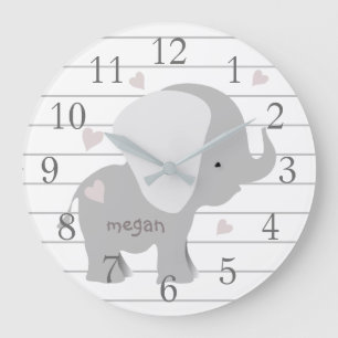 Personalized White Grey Elephant Wall Clock