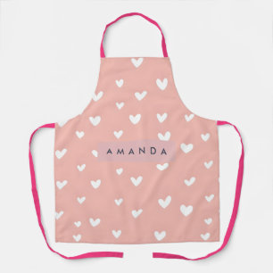 Personalized White Heart Pattern on Blush  Apron
