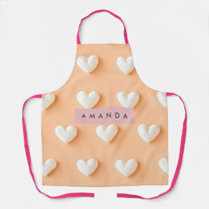 Personalized White Heart Pattern on Peach Apron