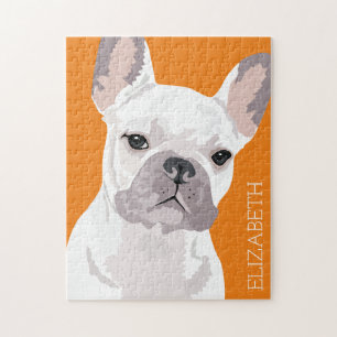 Personalized White Pet French Bulldog Jigsaw Puzzle