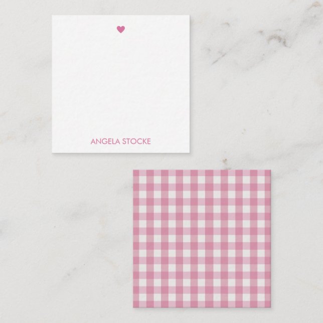 Personalized White Pink Gingham Card (Front/Back)