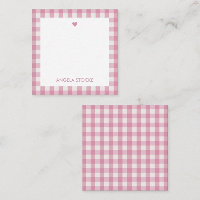 Personalized White Pink Gingham Card (Front/Back)