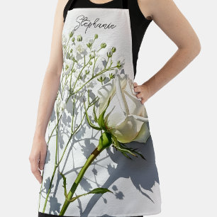 Personalized White Rose Baby's Breath Apron