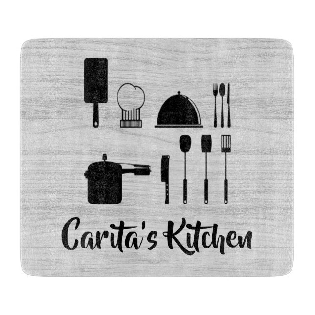 Personalized White Wood Text Glass Cutting Board (Front)