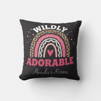 Personalized Wild One Boho Leopard Rainbow Throw  Cushion