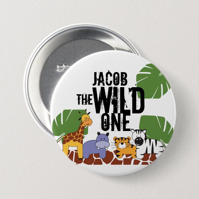 Personalized WILD ONE Safari Birthday button (Front & Back)