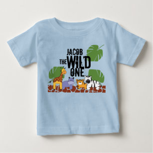 Personalized WILD ONE Safari blue First Birthday Baby T-Shirt