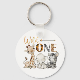Personalized WILD ONE Safari First Birthday Baby Key Ring