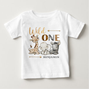 Personalized WILD ONE Safari First Birthday Baby T-Shirt
