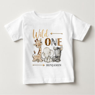 Personalized WILD ONE Safari First Birthday Baby T-Shirt
