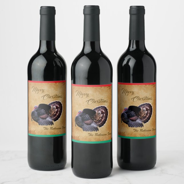 Personalized Wild Turkey Merry Christmas Wine Label (Bottles)