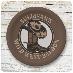 Personalized Wild West Saloon Western Cowboy Boots Paper Plate