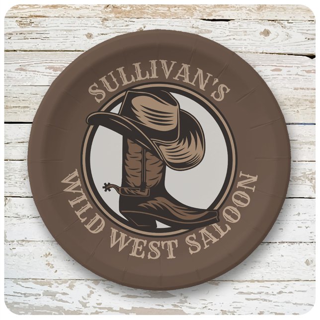Personalized Wild West Saloon Western Cowboy Boots Paper Plate (Creator Uploaded)