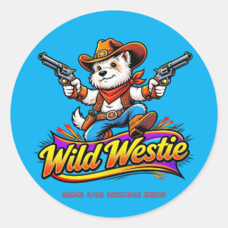 Personalized Wild Westie Cowboy Dog  Classic Round Sticker