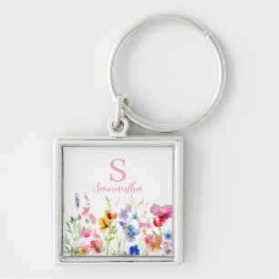 Personalized Wildflower Floral  Key Ring