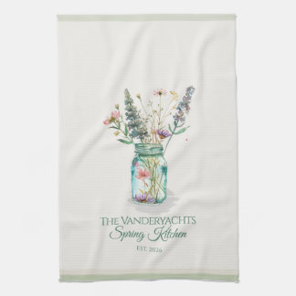 Personalized Wildflower Mason Jar Spring Tea Towel