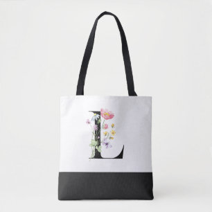 Personalized Wildflower Monogram Letter L Tote Bag