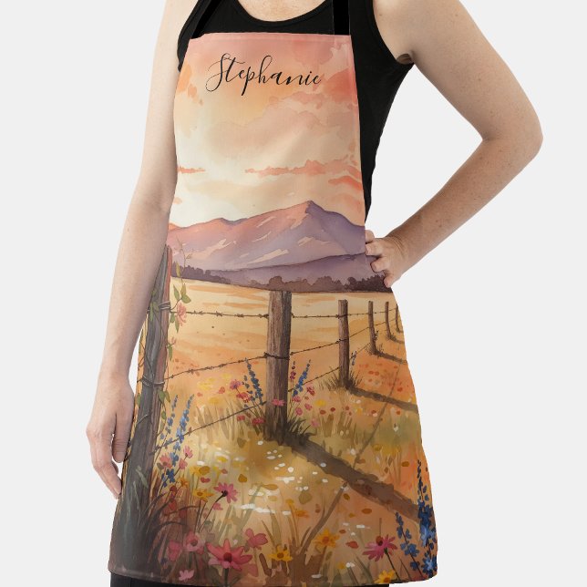 Personalized Wildflower Sunset Scene Apron (Creator Uploaded)