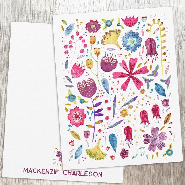 Personalized Wildflower Watercolor Botanical Card (Watercolor wildflower floral personalized custom name or text notecards)