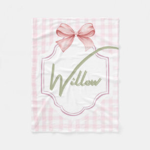 Personalized Willow Baby Girl Nursery Bow&Gingham Fleece Blanket